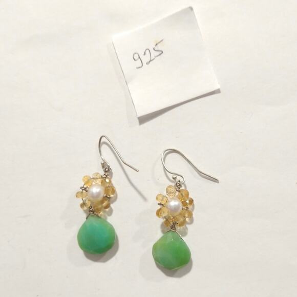 925 Sterling Silver Chrysoprase Dangle Drop Earrings Pearl Beaded Citrine Hook - Picture 8 of 8